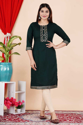 A K FASHION Women Solid A-line Kurta(Dark Green)