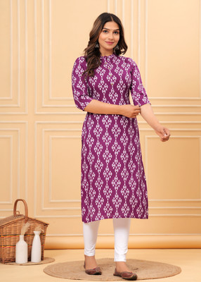 METAFAB Women Printed Straight Kurta(Maroon)