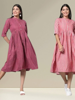 Houseofcommonk Women Striped Anarkali Kurta(Multicolor)