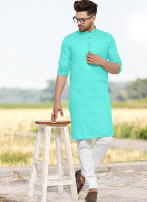 Rashmi Genz Men Printed Straight Kurta(Light Blue)