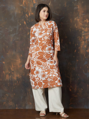 Melange by Lifestyle Women Printed Straight Kurta(Brown)