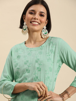 ANOUK Women Floral Print Straight Kurta(Blue)