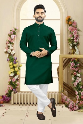 Shree Dutt Creation Men Solid Straight Kurta(Dark Green)