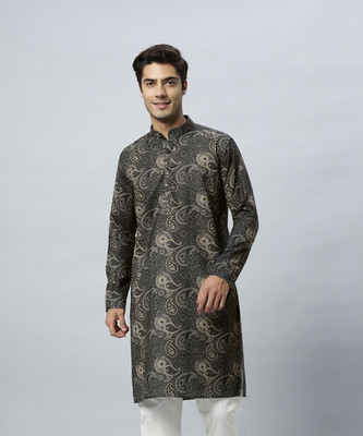 GlobalRang Men Paisley, Printed Straight Kurta(Black)