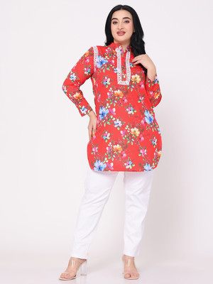 TSM Women Floral Print Straight Kurta(Red)