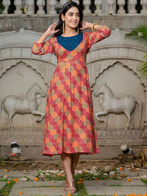 HERE&NOW Women Embroidered Flared Kurta(Multicolor)