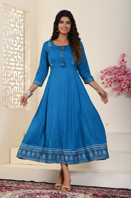 saadgee Women Printed Anarkali Kurta(Blue)