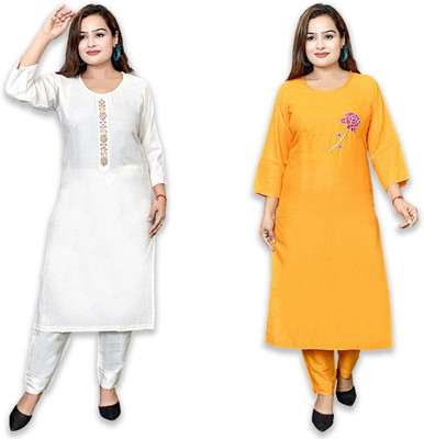 Trivaya Women Embroidered A-line Kurta(White)