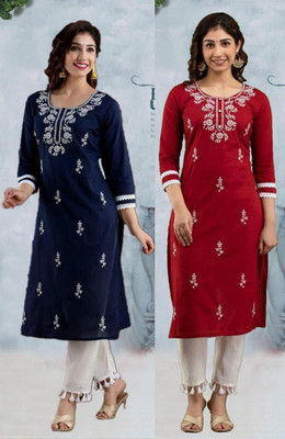 SISTO Women Chikan Embroidery A-line Kurta(Multicolor)