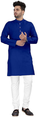 Metro Traders Men Solid Straight Kurta(Blue)