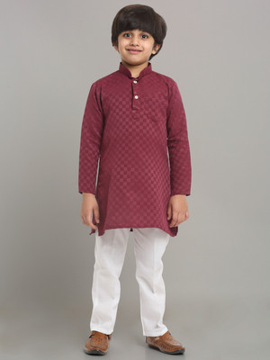 RCENSA Boys Self Design Straight Kurta(Maroon)