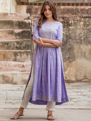 JIVAFASHIONHUB Women Printed A-line Kurta(Purple)