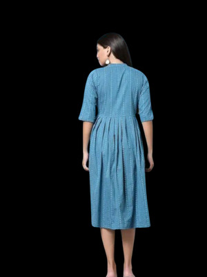 Houseofcommonv Women Printed A-line Kurta(Blue)