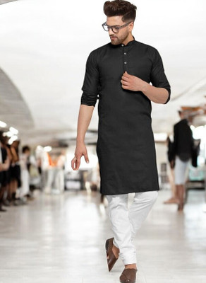 Rashmicreation Men Solid Straight Kurta(Black)