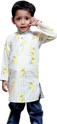 Asmi Boys & Girls Printed Straight Kurta(White, Green, Yellow)