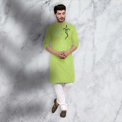 Mamta Biswas Men Printed Straight Kurta(Light Green)
