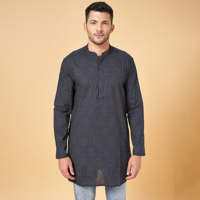 Indus Route by Pantaloons Men Printed A-line Kurta(Black)