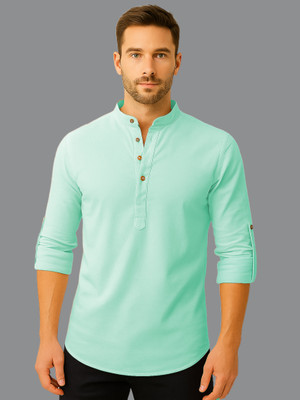 Navkanj Men Solid Straight Kurta(Silver)