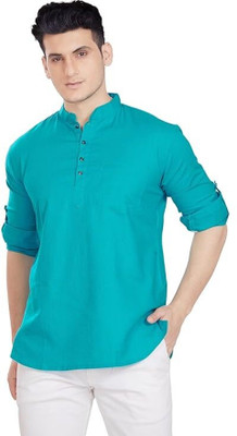 Edin Men Solid A-line Kurta(Light Blue)