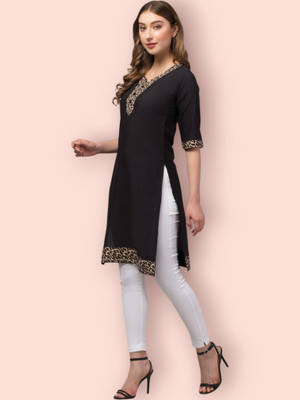 E&A Enterprises Women Printed Straight Kurta(Black)