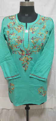 NACOLLECTION Women Chikan Embroidery Straight Kurta(Green)