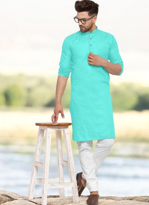 Krisha trend Men Solid Straight Kurta(Light Blue)