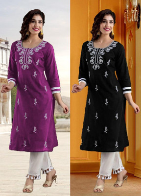 SISTO Women Chikan Embroidery A-line Kurta(Multicolor)