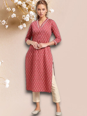 PRAYAARI FASHIONS Women Self Design Straight Kurta(Pink)