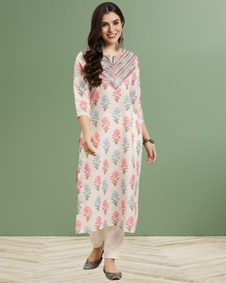 Zinariya Fab Women Printed Straight Kurta(White)