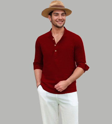 Navkanj Men Solid Straight Kurta(Maroon)