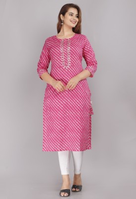 Jaipur Threads Women Leheriya Straight Kurta(Pink)