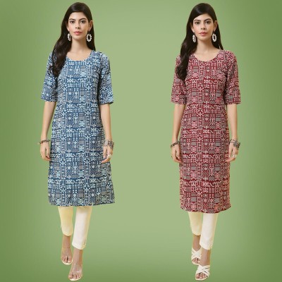 1 Stop Fashion Women Printed Straight Kurta(Multicolor)