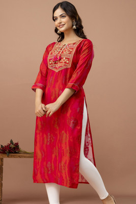 Udati Kaliya Women Dyed/Ombre Straight Kurta(Pink)