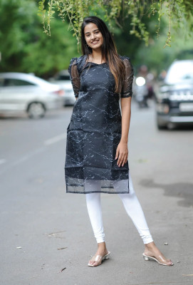 Porus Exim Women Printed A-line Kurta(Black)