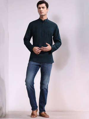 Moda Rapido Men Solid Straight Kurta(Green)