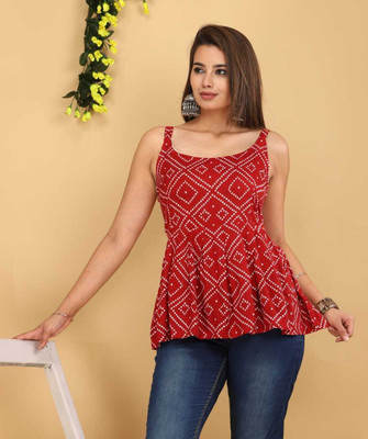 HouseOfCommon Women Printed Flared Kurta(Maroon)