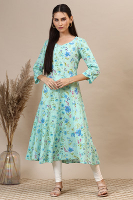 Aurelia Women Floral Print Anarkali Kurta(Green)