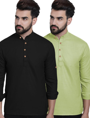 Navkanj Men Solid A-line Kurta(Green)
