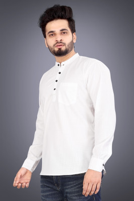 VELLOSTA Men Solid A-line Kurta(White)
