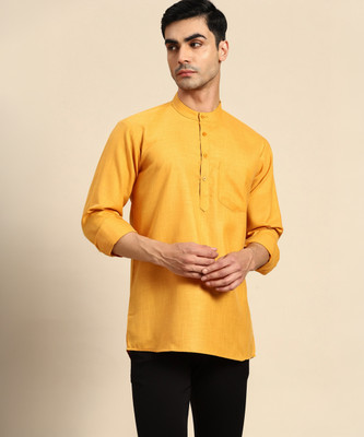ANOUK Men Solid Straight Kurta(Yellow)