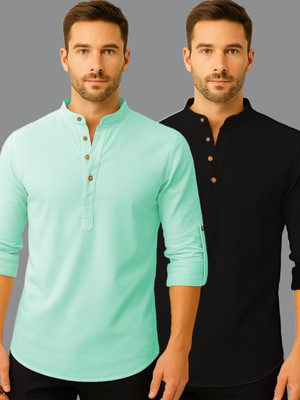 LENIA Men Solid A-line Kurta(Light Blue)