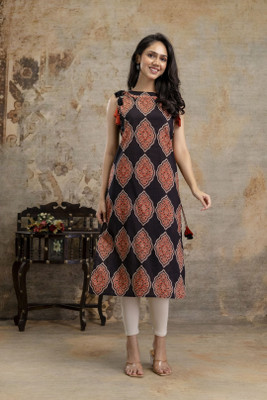 Stylum Women Printed, Embroidered, Embellished Straight Kurta(Black)