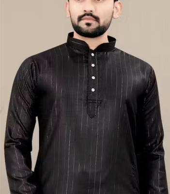 KLASIQ Men Striped A-line Kurta(Black)