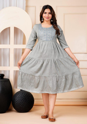 KAWDI FASHION Women Embroidered Anarkali Kurta(Grey)