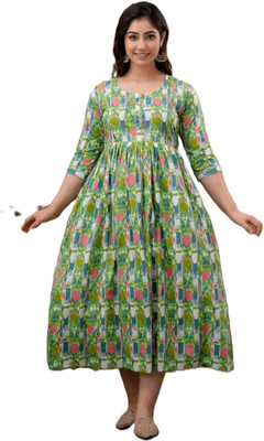 gottam Women Floral Print Anarkali Kurta(Green)