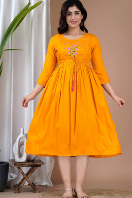 mayraa Women Embroidered Anarkali Kurta(Yellow)