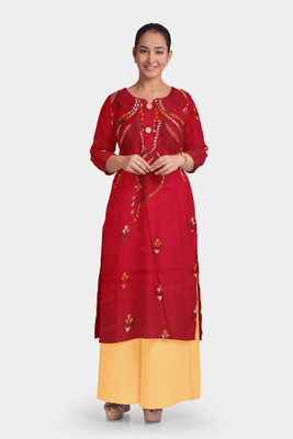 PRIDE SALES Women Printed A-line Kurta(Red)