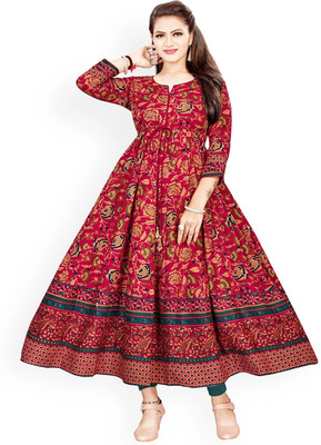 AnushreeEthnics Women Printed Anarkali Kurta(Maroon)