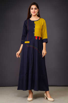 Bluebird Impex Women Self Design, Printed Straight Kurta(Blue)