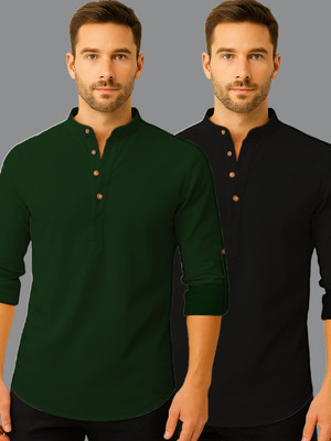 LENIA Men Solid A-line Kurta(Green)